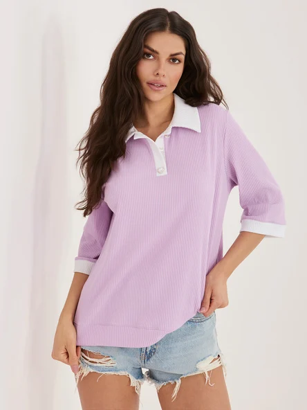Bluza Dama Maneca 3/4, Dungi, LAKERTA, Mov
