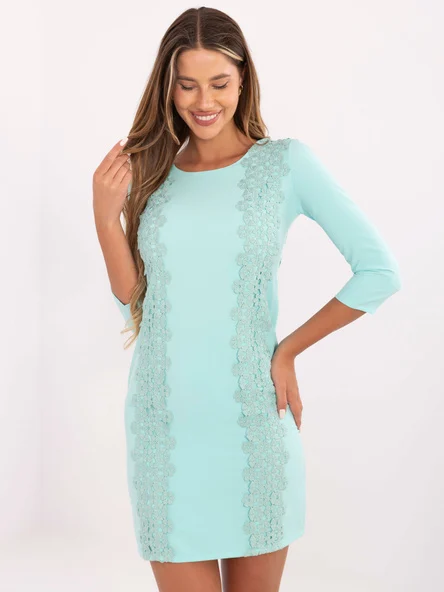 Rochie Dama Maneca 3/4, Floral, LAKERTA, Menta de Sarbatori