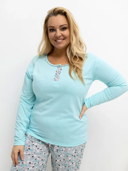 Pijama Dama Maneca lunga, Floral, Forever Pink, Menta Marimi Mari