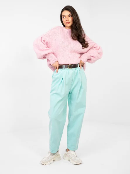 Pantaloni Dama Conica, Guler inalt, ITALY MODA, Menta Eleganta Office