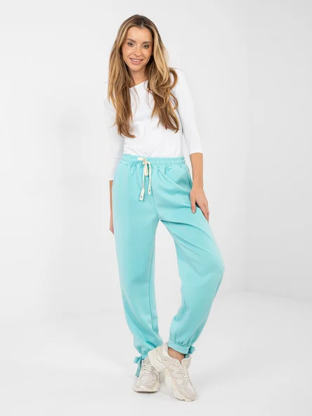 Pantaloni Dama Mansete elastice, Guler inalt, ITALY MODA, Menta Casual