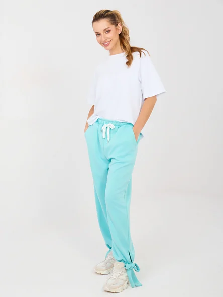 Pantaloni Dama Mansete elastice, Guler inalt, ITALY MODA, Menta Eleganta Office