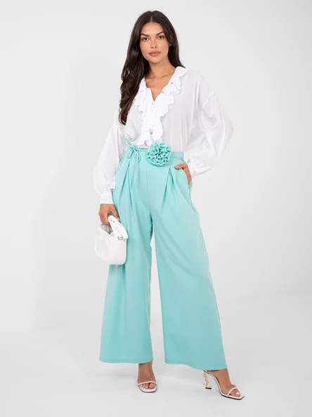 Pantaloni Dama Elegant, Guler inalt, RUE PARIS, Menta Eleganta Office