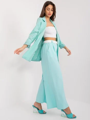Pantaloni Dama Elegant, Guler inalt, ITALY MODA, Menta de Petrecere