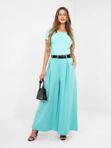 Pantaloni Dama Elegant, Guler inalt, RUE PARIS, Menta Eleganta Office