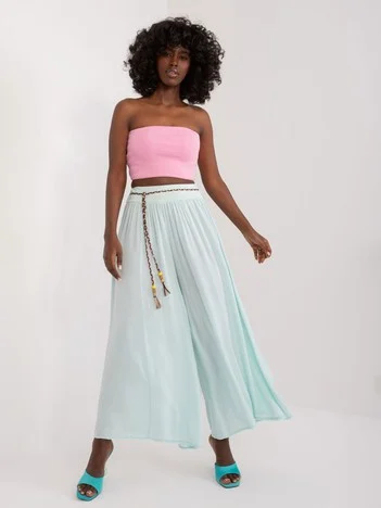 Pantaloni Dama Larga, Guler inalt, Och Bella, Menta Casual