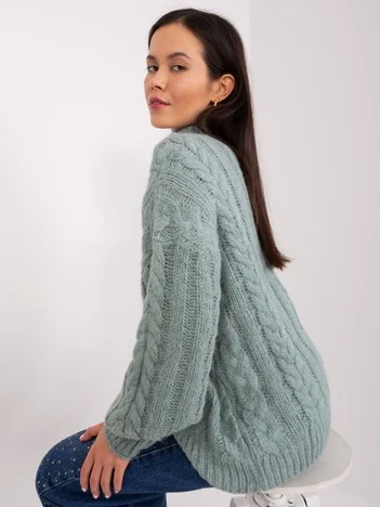 Pulover Dama Guler inalt, Acril, Wool Fashion Italia, Menta Casual