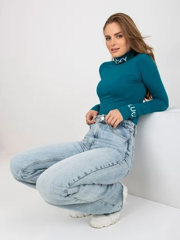 Bluza Dama Maneca lunga, Guler inalt, ex moda, Verde Eleganta Office