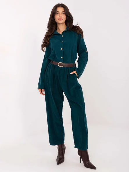 Pantaloni Dama Larga, Guler inalt, ITALY MODA, Verde Casual