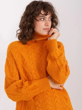 Pulover Dama Maneca lunga, Guler inalt, Wool Fashion Italia, Portocaliu Casual