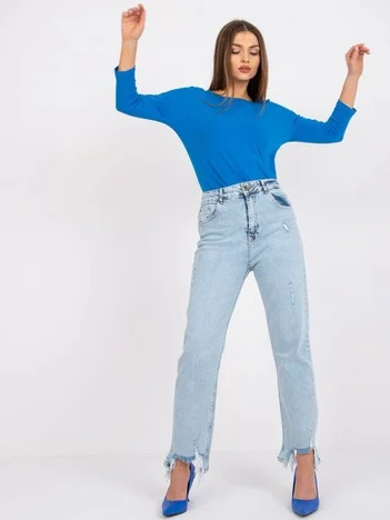 Bluza Dama Maneca 3/4, Decolteu barcuta, BASIC FEEL GOOD, Albastru Casual