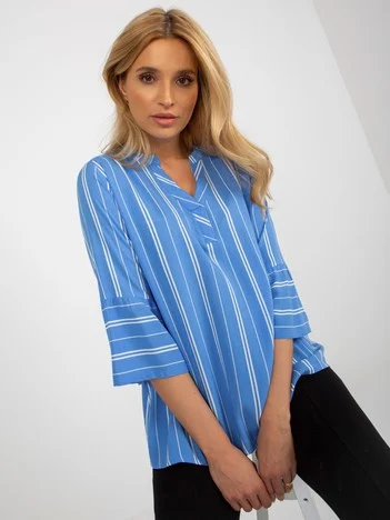 Bluza Dama Maneca 3/4, Dungi, Sublevel, Albastru Casual