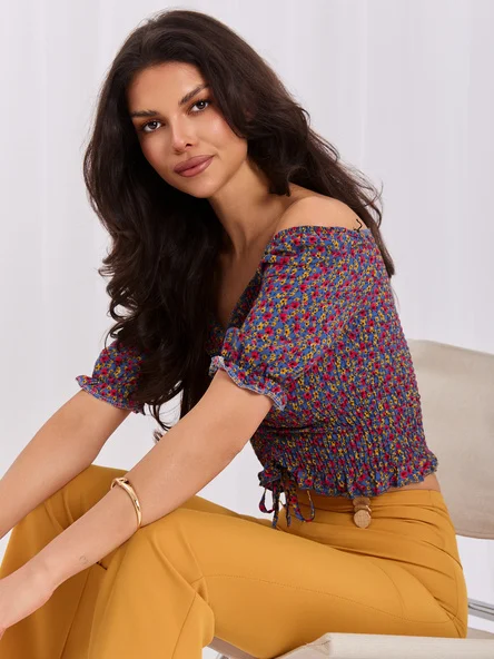 Bluza Dama Mini, Floral, RUE PARIS, Albastru Casual