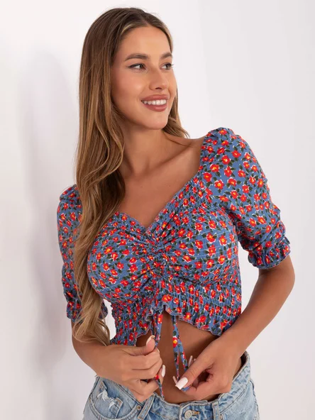 Bluza Dama Mini, Floral, RUE PARIS, Albastru Casual