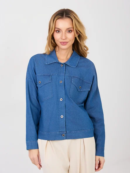 Jacheta Dama Maneca lunga, Guler inalt, RUE PARIS, Albastru Casual