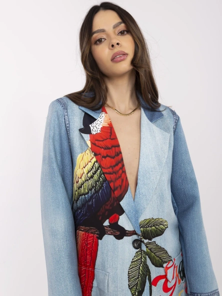 Sacou Dama Maneca lunga, Guler inalt, ITALY MODA, Albastru de Vara