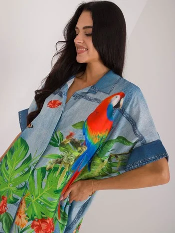 Camasa Dama Mini, Decolteu in V, ITALY MODA, Albastru Casual