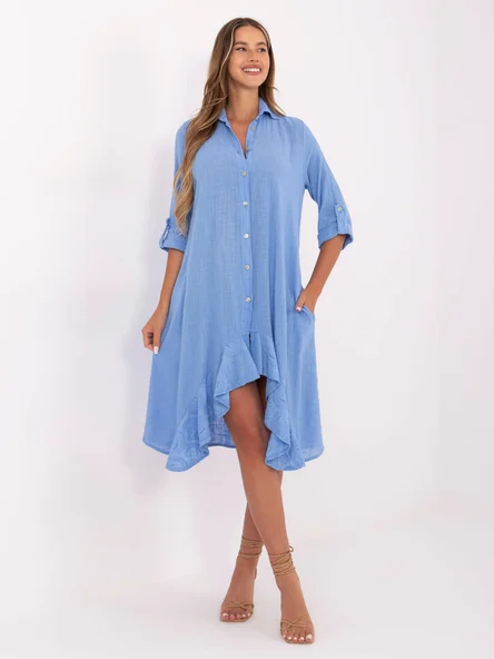 Rochie Dama Maneca 3/4, Rochie asimetrica, Och Bella, Albastru de Vara