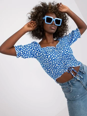 Bluza Dama Mini, Floral, RUE PARIS, Albastru Casual