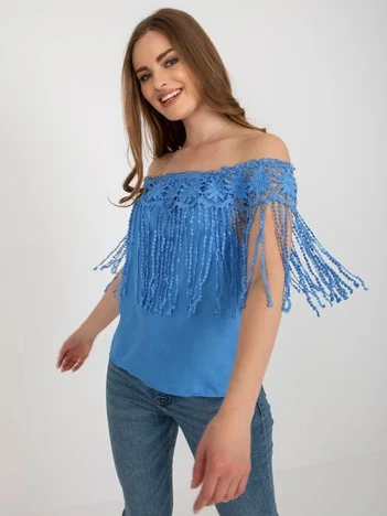 Bluza Dama Mini, Dantela, Ming Yi Fang, Albastru Casual