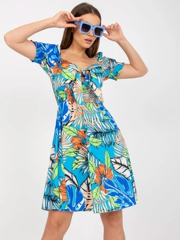 Rochie Dama Mini, Imprimat, ITALY MODA, Albastru de Vara