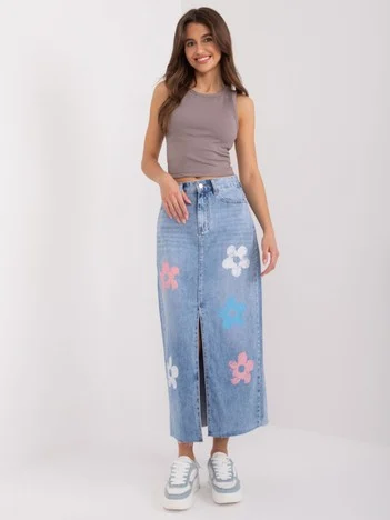 Fusta Dama Midi, Floral, Only One Day Jack Berry, Albastru Casual