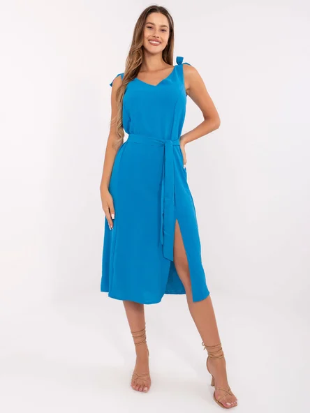 Rochie Dama Midi, Decolteu rotund, RUE PARIS, Albastru de Vara