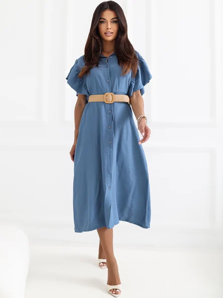 Rochie Dama Midi, Lejera, ITALY MODA, Albastru Eleganta Office
