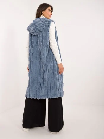 Vesta Dama Sub genunchi, Guler inalt, Wool Fashion Italia, Albastru Eleganta Office