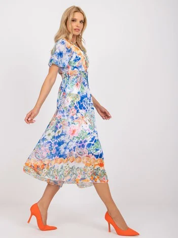 Rochie Dama Midi, Imprimat, ITALY MODA, Albastru Eleganta Office