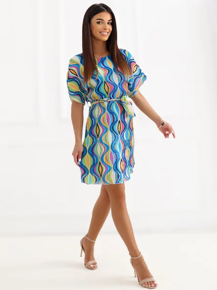 Rochie Dama Mini, Imprimat, ITALY MODA, Albastru Casual