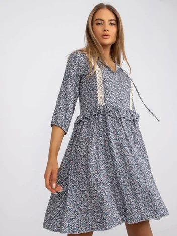 Rochie Dama Maneca 3/4, Imprimat, RUE PARIS, Albastru Eleganta Office