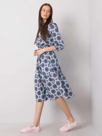 Rochie Dama Midi, Imprimat, LAKERTA, Albastru Eleganta Office