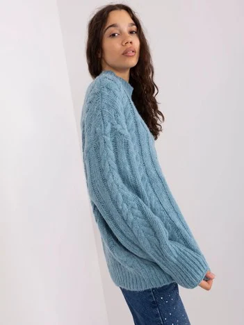 Pulover Dama Guler inalt, Acril, Wool Fashion Italia, Albastru Casual