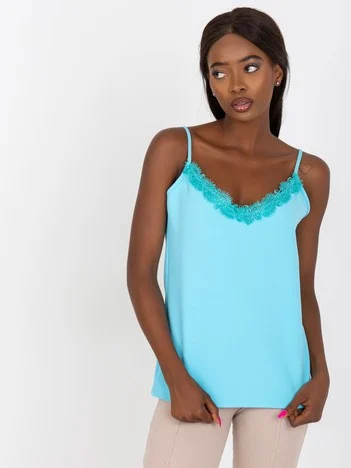 Top Dama Dantela, Decolteu in V, LAKERTA, Albastru Casual