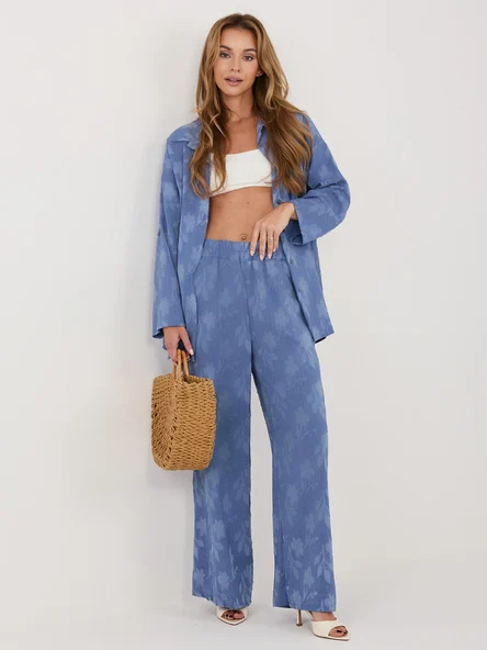 Compleu Dama Maneca lunga, Guler inalt, RUE PARIS, Albastru