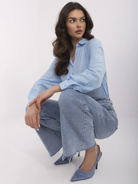 Blugi Dama Larga, Guler inalt, LAULIA, Albastru Casual
