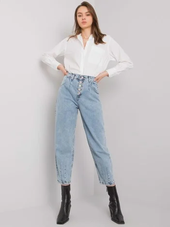 Blugi Dama Conica, Guler inalt, OREO JEANS, Albastru Eleganta Office