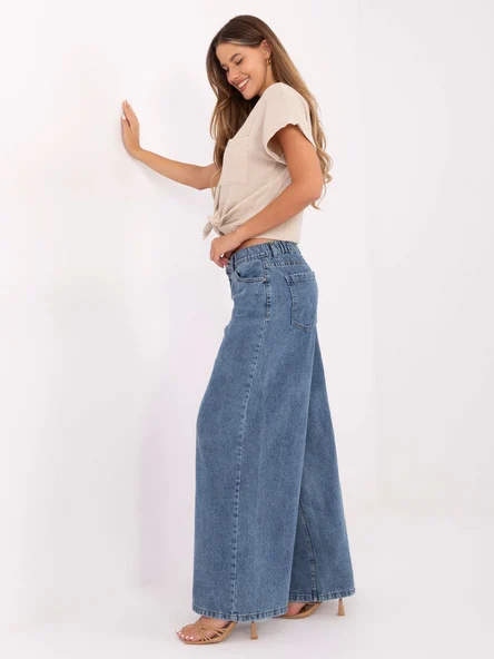Pantaloni Dama Larga, Guler inalt, Sublevel, Albastru Casual Marimi Mari