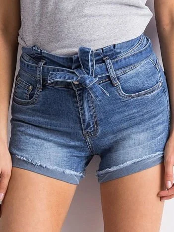 Pantaloni Scurti Dama Dreapta, Guler inalt, Gourd, Albastru Casual