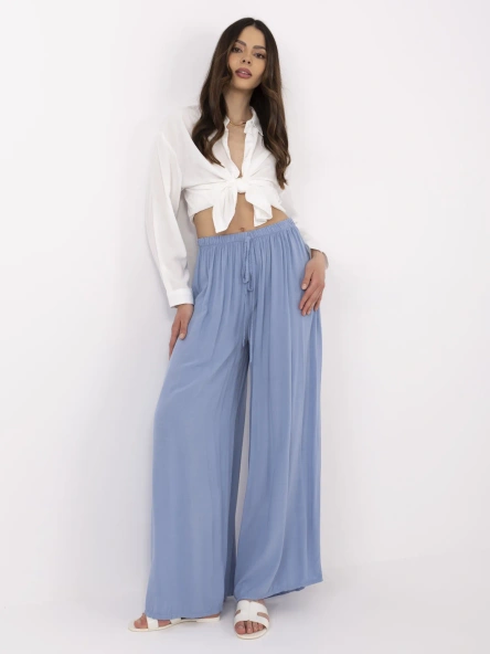 Pantaloni Dama Larga, Guler inalt, ITALY MODA, Albastru Casual