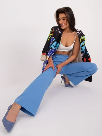Pantaloni Dama Elegant, Guler inalt, RUE PARIS, Albastru Eleganta Office