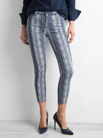 Blugi Dama Lunga, Animal print, Denim Innovative Desing, Albastru de Petrecere