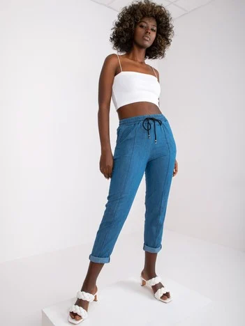 Pantaloni Dama Dreapta, Guler inalt, ITALY MODA, Albastru Casual Marimi Mari
