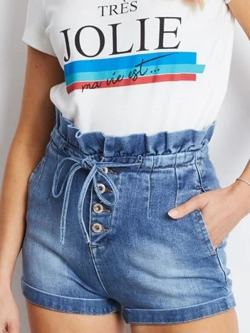 Pantaloni Scurti Dama Dreapta, Guler inalt, RE-Dress Jeans, Albastru Casual