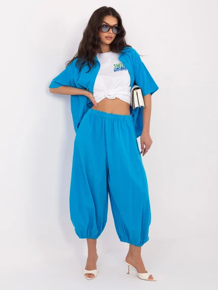Pantaloni Dama 7/8, Mansete elastice, ITALY MODA, Albastru Casual