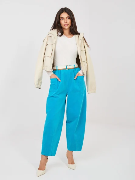 Pantaloni Dama Conica, Guler inalt, RUE PARIS, Albastru Casual