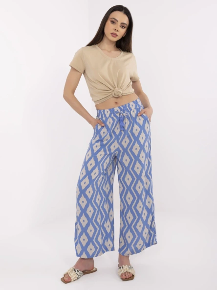 Pantaloni Dama Geometric, Larga, Sublevel, Albastru Casual