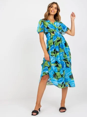 Rochie Dama Midi, Imprimat, ITALY MODA, Albastru Eleganta Office