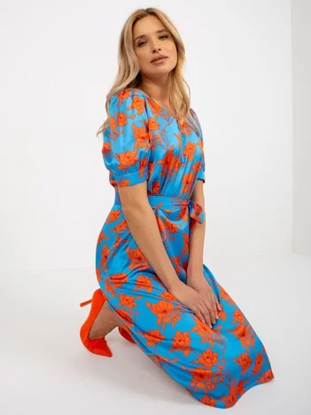 Rochie Dama Midi, Floral, LAKERTA, Albastru de Sarbatori